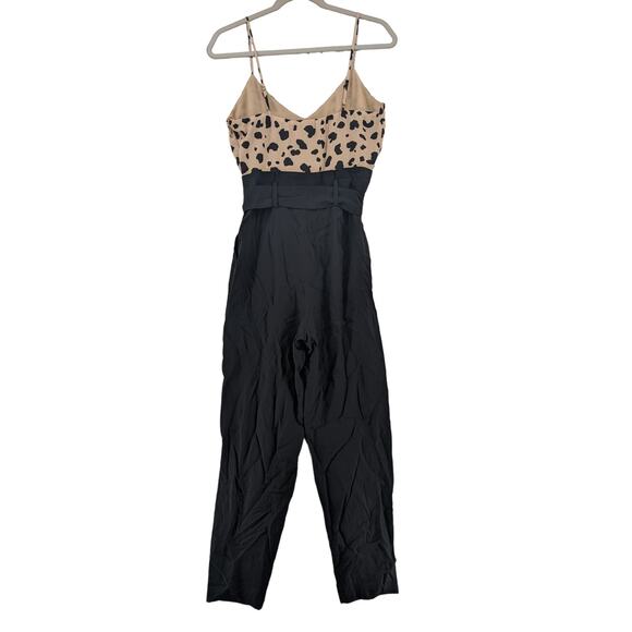 Socialite Cheetah Jumpsuit XS Beige Black Animal‎ Print VNeck Belted One Piece - Picture 3 of 12